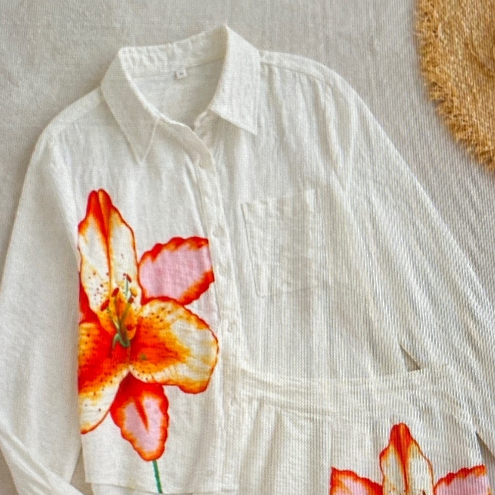 Forever 21 White Floral Bermuda Shorts Set with Orange and Pink Blooms